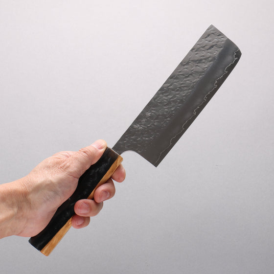 Yoshimi Kato Hyo SG2 Hammered Nakiri 165mm Olive Tree and Black/White Marble Resin Handle - Seisuke Knife