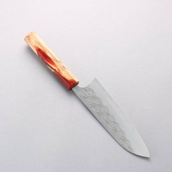 Yoshimi Kato Hyo SG2 Hammered Santoku 170mm Olive Tree and Red Resin Handle - Seisuke Knife
