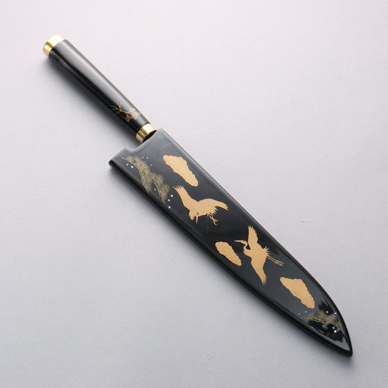 Takeshi Saji Maki-e Art Crane SG2 Diamond Finish Gyuto 240mm Wood(Lacquered) Handle with Sheath - Seisuke Knife