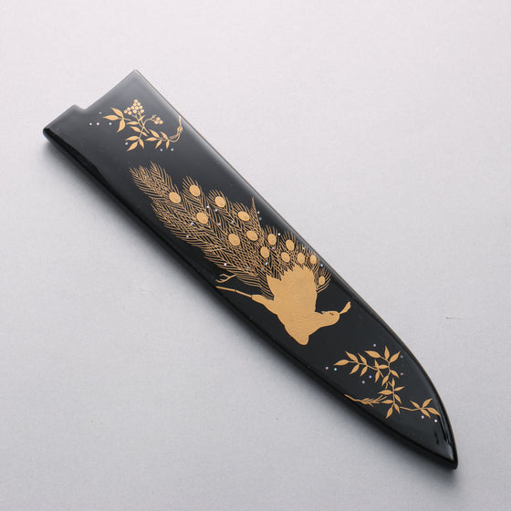 Takeshi Saji Maki-e Art Peacock SG2 Diamond Finish Gyuto 240mm Wood(Lacquered) Handle with Sheath - Seisuke Knife