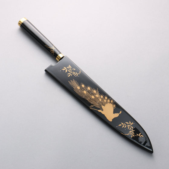 Takeshi Saji Maki-e Art Peacock SG2 Diamond Finish Gyuto 270mm Wood(Lacquered) Handle with Sheath - Seisuke Knife