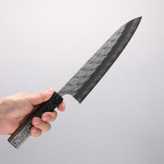 Yoshimi Kato Hyo SG2 Hammered Gyuto 210mm Black Silver Lacquered Handle - Seisuke Knife