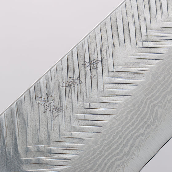 Yoshimi Kato VG10 Damascus Hammered (Narrow V) Bunka 170mm Gray Stabilized Wood (White Ring) Handle - Seisuke Knife