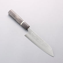  Yoshimi Kato VG10 Damascus Hammered (Narrow V) Santoku 170mm Gray Stabilized Wood (White Ring) Handle - Seisuke Knife