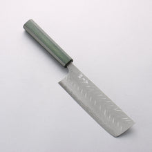  Yoshimi Kato VG10 Damascus Hammered (V) Nakiri 165mm Oak (Green lacquered) Handle - Seisuke Knife