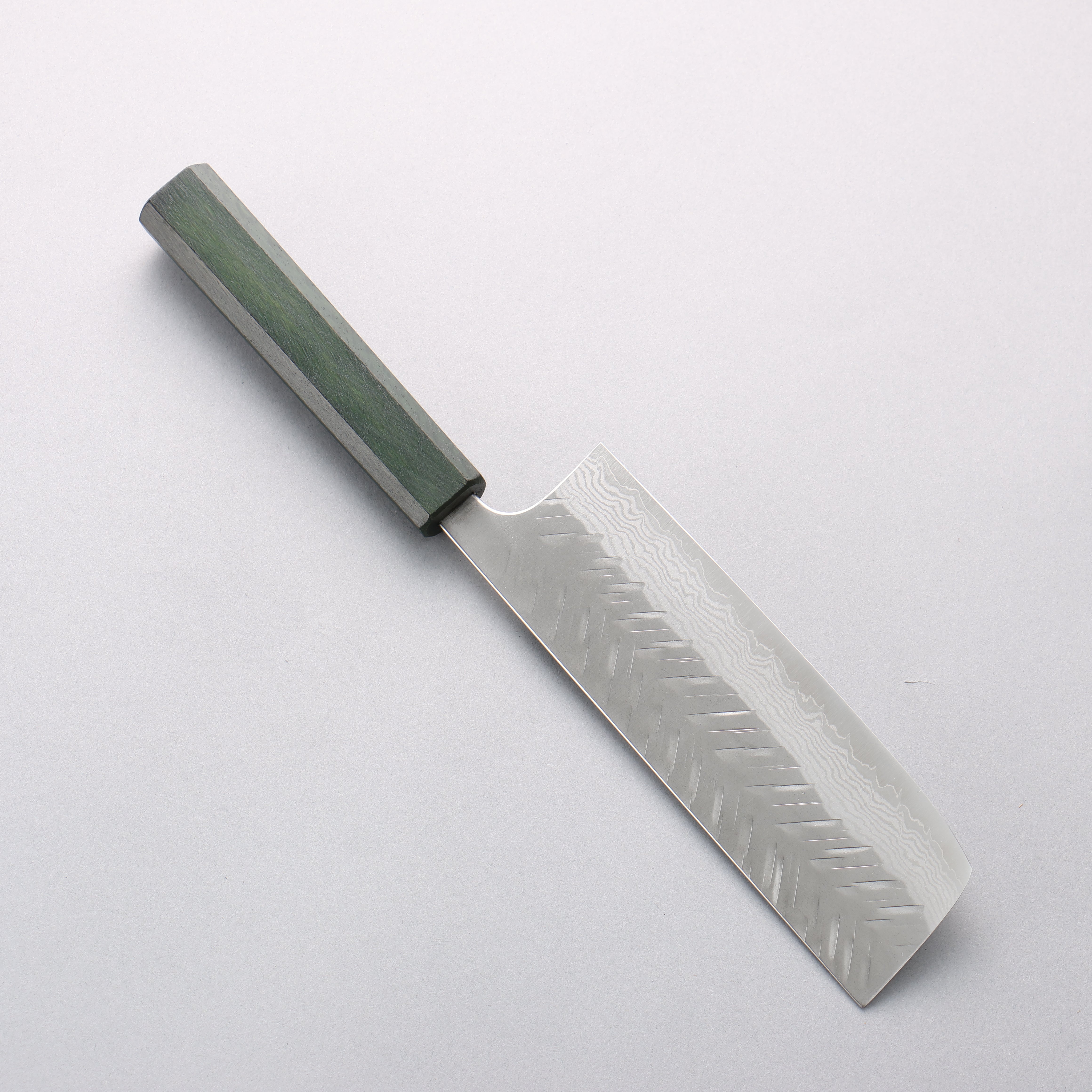 Yoshimi Kato VG10 Damascus V-Hammered Nakiri 165mm Green Lacquered Oak Handle - Seisuke Knife