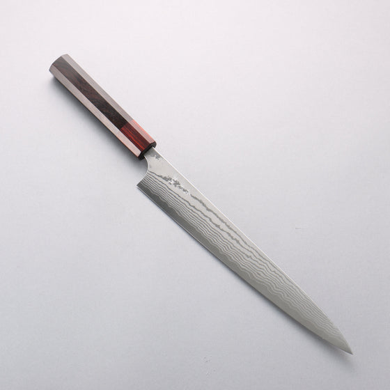 Yoshimi Kato VG10 Damascus Migaki Finished Sujihiki 270mm Ebony (ferrule: Sandalwood) Handle - Seisuke Knife