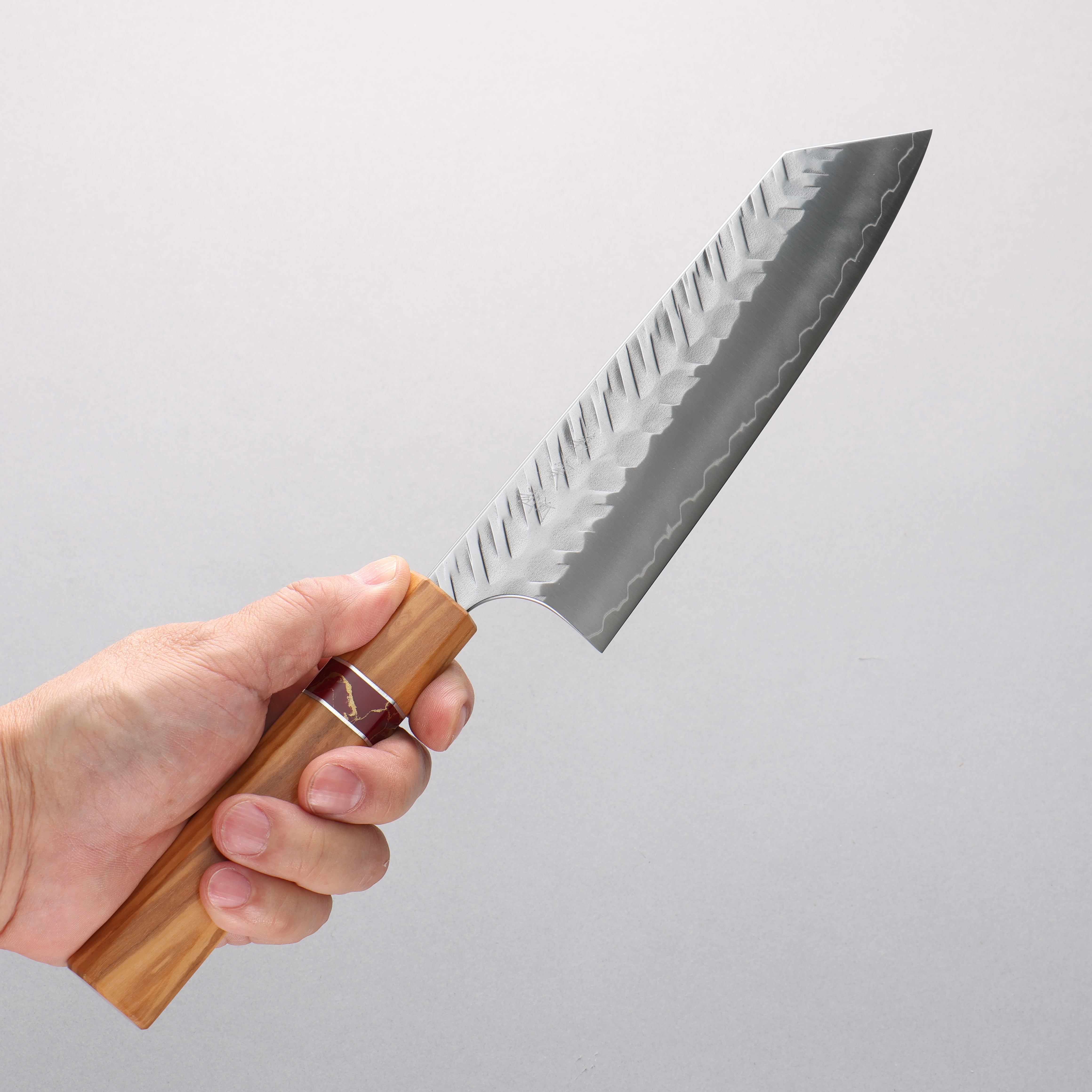 Yoshimi Kato SPG STRIX Hammered (V) Bunka 170mm Olive (Red Turquoise Ring) Handle - Seisuke Knife
