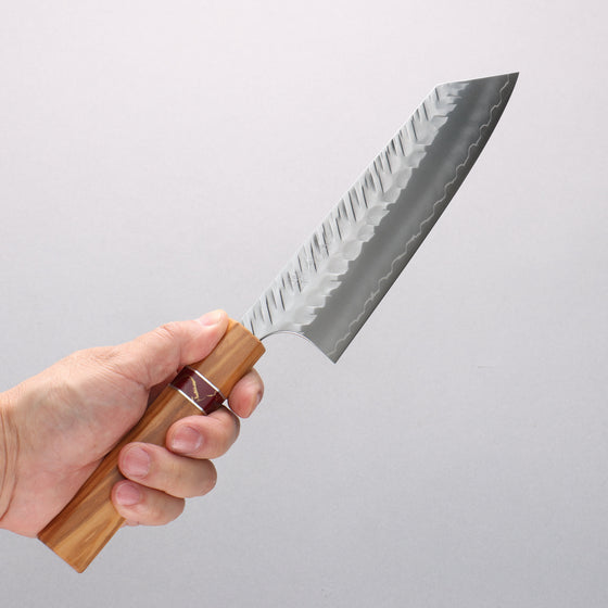 Yoshimi Kato SPG STRIX Hammered (V) Bunka 170mm Olive (Red Turquoise Ring) Handle - Seisuke Knife