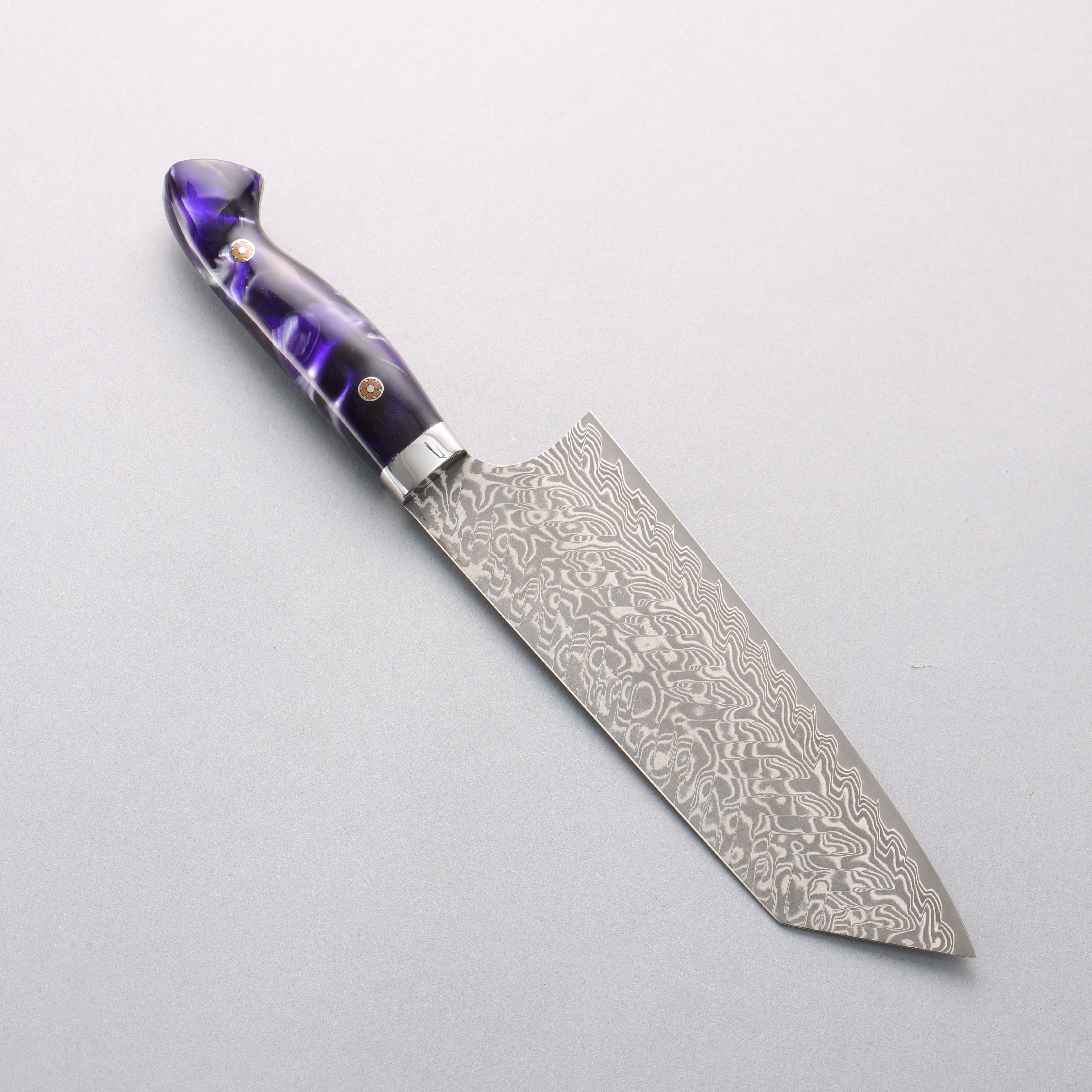 Yoshimi Kato SG2 Black Damascus Bunka (wide) 180mm Purple and White Marble Acrylic Handle - Seisuke Knife