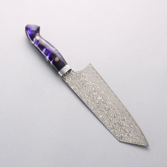 Yoshimi Kato SG2 Black Damascus Bunka (wide) 180mm Purple and White Marble Acrylic Handle - Seisuke Knife