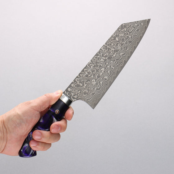 Yoshimi Kato SG2 Black Damascus Bunka (wide) 180mm Purple and White Marble Acrylic Handle - Seisuke Knife