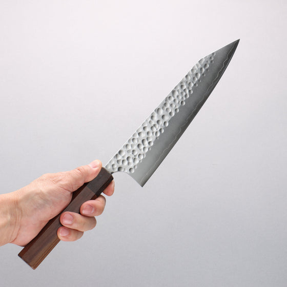 Yoshimi Kato Silver Steel No.3 Maru Hammered Migaki Finished Kiritsuke Gyuto 240mm Walnut & Wenge Handle - Seisuke Knife