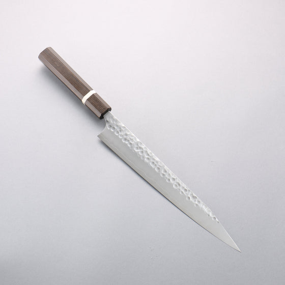 Yoshimi Kato Silver Steel No.3 Hammered(Maru) Migaki Finished Kiritsuke Sujihiki 270mm Sandalwood with White Ring Handle - Seisuke Knife