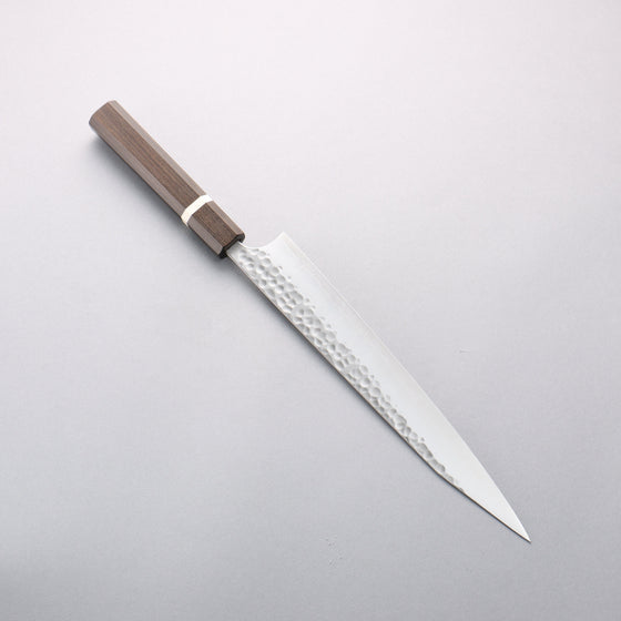 Yoshimi Kato Silver Steel No.3 Hammered(Maru) Migaki Finished Kiritsuke Sujihiki 270mm Sandalwood with White Ring Handle - Seisuke Knife
