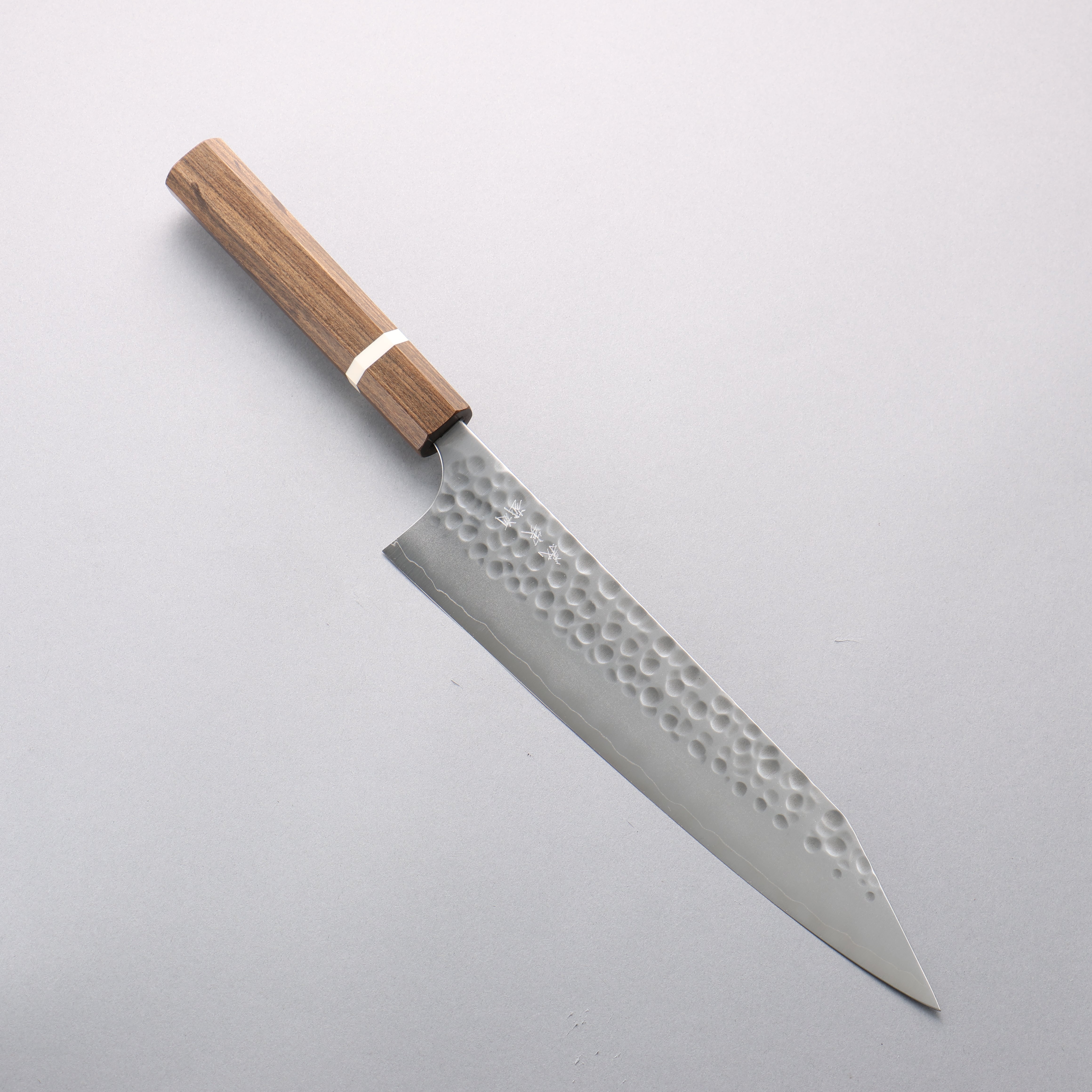 Yoshimi Kato Silver Steel No.3 Hammered(Maru) Migaki Finished Kiritsuke Gyuto 240mm Sandalwood with White Ring Handle - Seisuke Knife