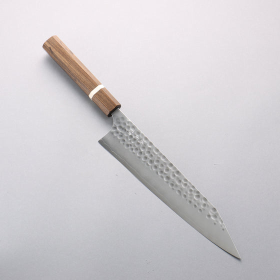 Yoshimi Kato Silver Steel No.3 Hammered(Maru) Migaki Finished Kiritsuke Gyuto 240mm Sandalwood with White Ring Handle - Seisuke Knife