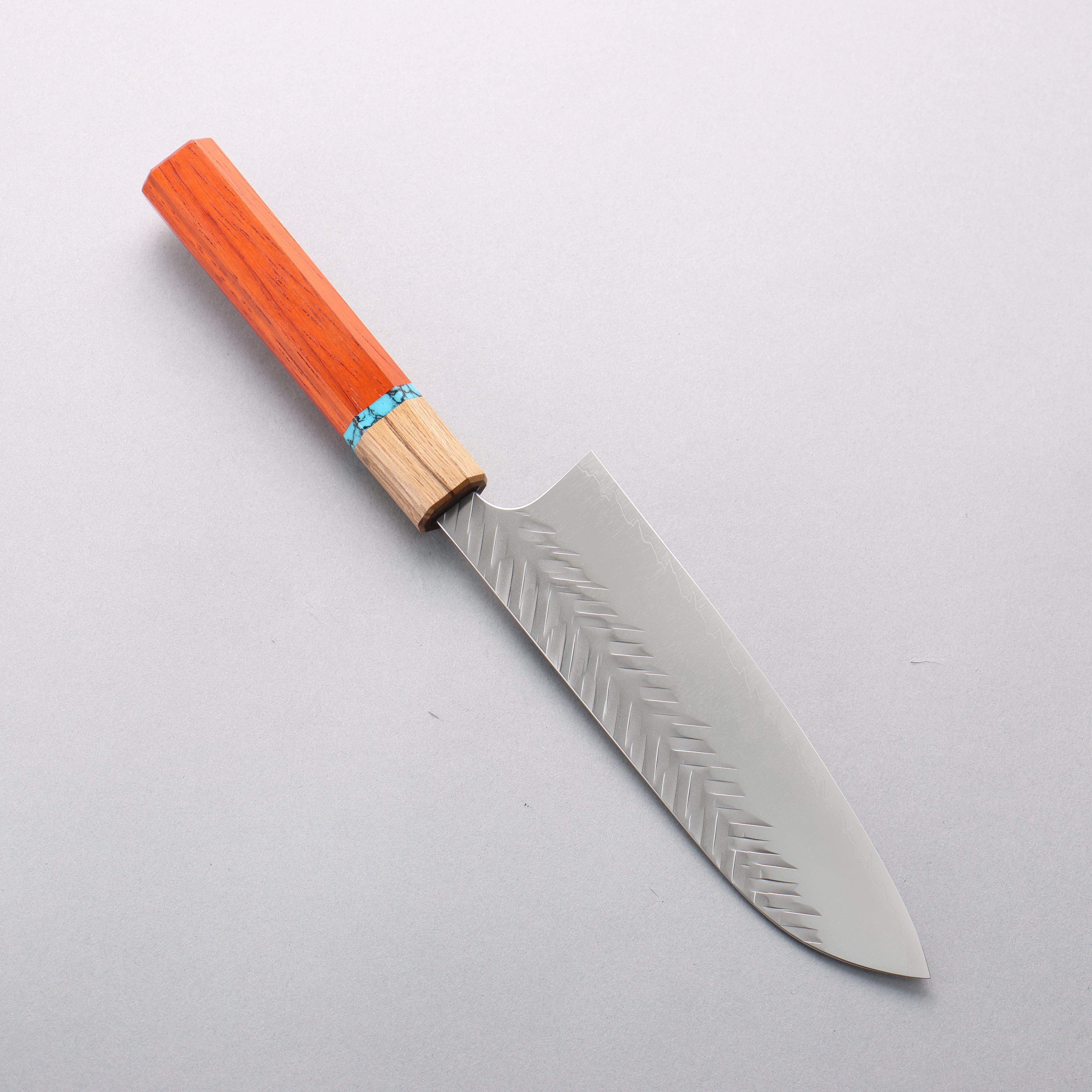 Yoshimi Kato SG2 Hammered (V) Santoku 170mm Padoauk(Turquoise Ring) Handle - Seisuke Knife