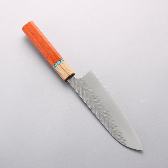 Yoshimi Kato SG2 Hammered (V) Santoku 170mm Padoauk(Turquoise Ring) Handle - Seisuke Knife
