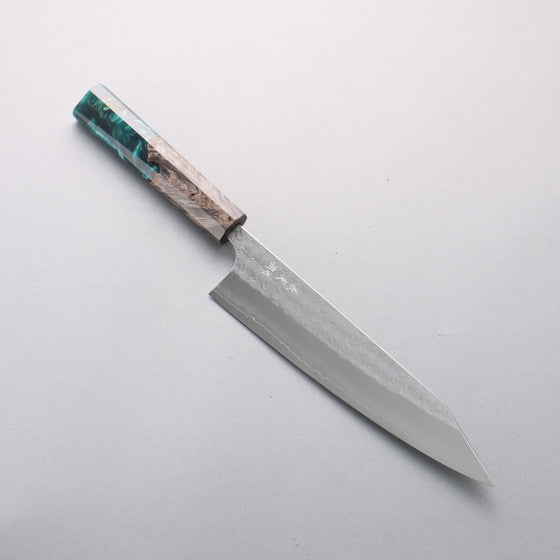 Yoshimi Kato Minamo SG2 Hammered Kiritsuke Gyuto 210mm Black Stabilized Wood and Blue Resin Handle - Seisuke Knife