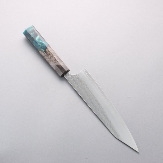 Yoshimi Kato Minamo SG2 Hammered Kiritsuke Gyuto 210mm Black Stabilized Wood and Blue Resin Handle - Seisuke Knife