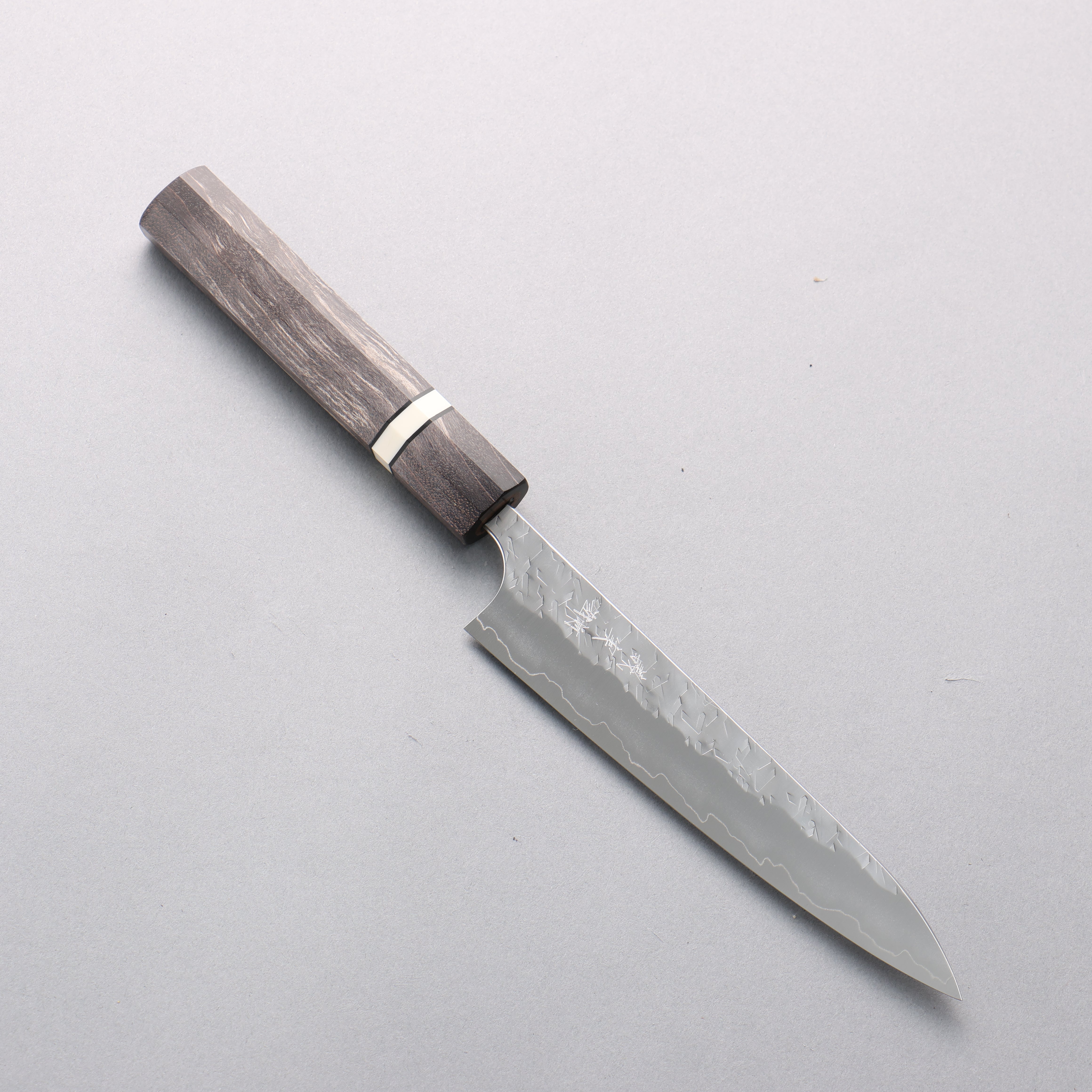 Yoshimi Kato Hyo SG2 Hammered Petty-Utility 150mm Gray Stabilized Wood & White Ring Handle - Seisuke Knife