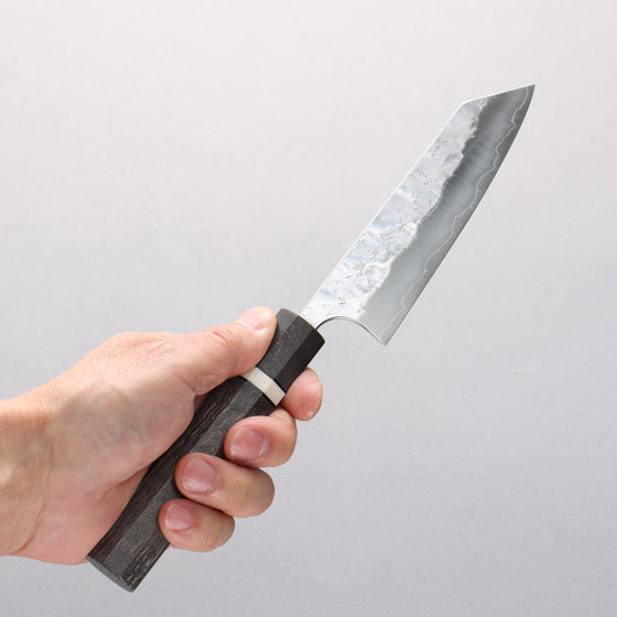 Yoshimi Kato Hyo SG2 Hammered Small Bunka 130mm Gray Stabilized Wood (White Ring) Handle - Seisuke Knife