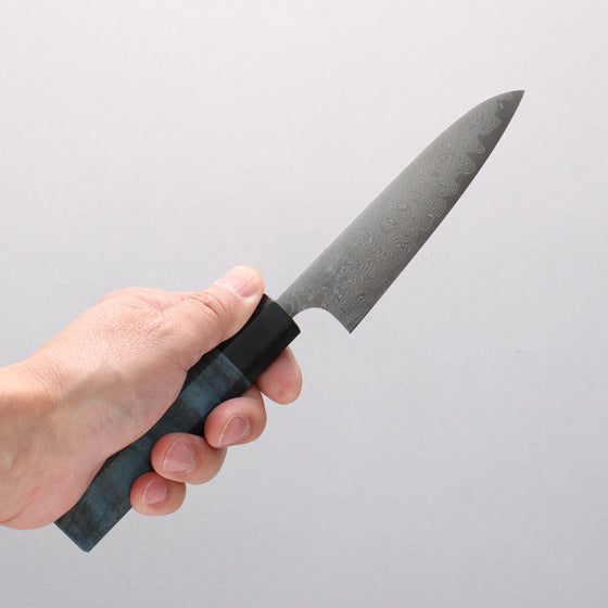Anryu VG10 Migaki Finished Damascus Petty-Utility 120mm Blue Stabilized Wood Handle - Seisuke Knife