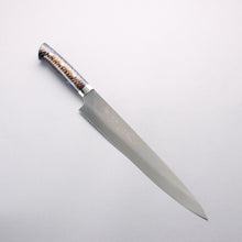  Takeshi Saji VG10w Colored Damascus Migaki Finished Sujihiki 270mm Pine Cone & Blue Acrylic Handle - Seisuke Knife