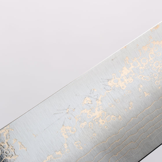 Takeshi Saji VG10w Gold Colored Damascus Migaki Finished Gyuto 270mm Blue Acrylic Handle - Seisuke Knife
