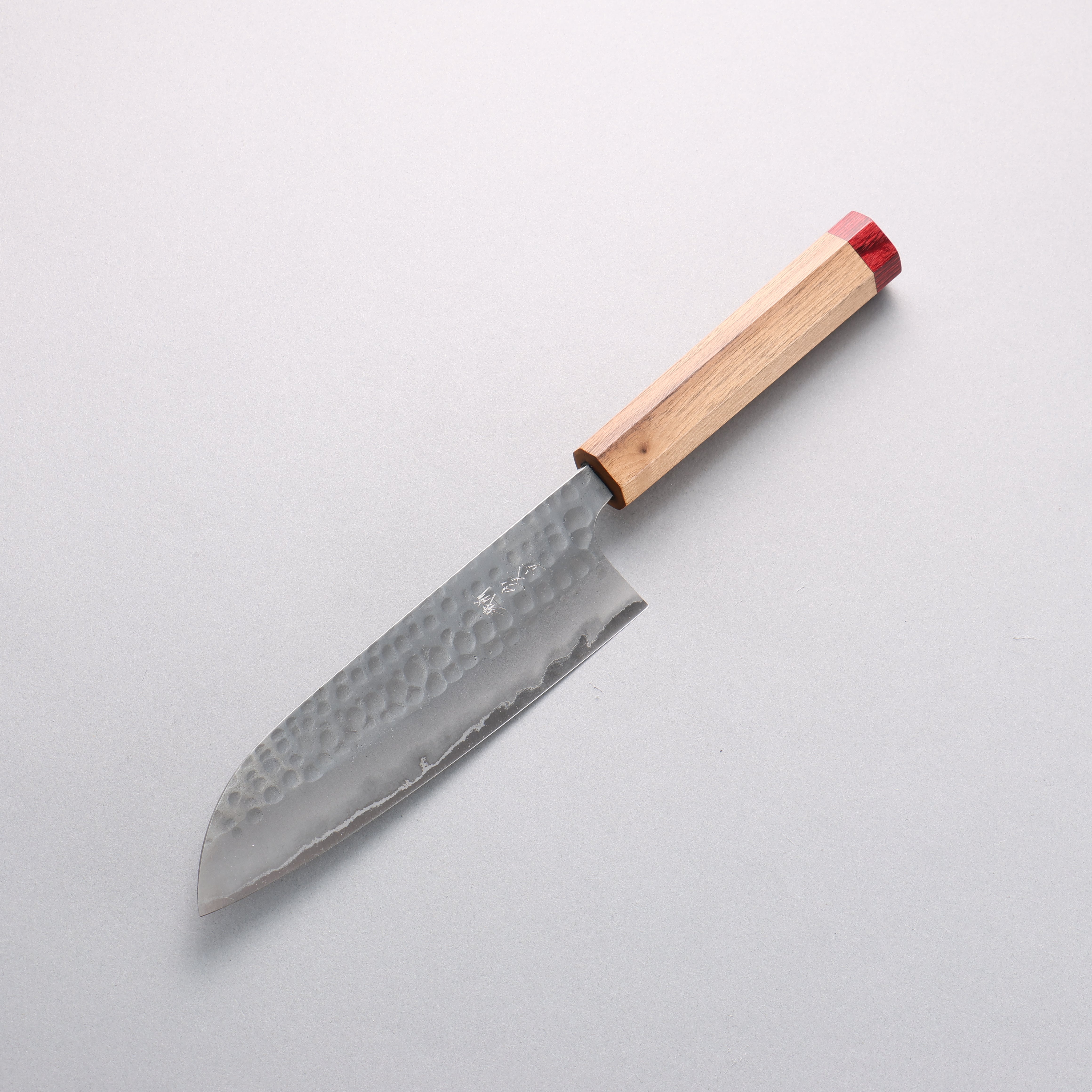 Anryu Blue Super Hammered Santoku 170mm Walnut (Red End Ferrule) Handle - Seisuke Knife