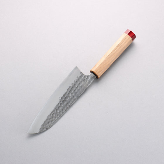 Anryu Blue Super Hammered Santoku 170mm Walnut (Red End Ferrule) Handle - Seisuke Knife