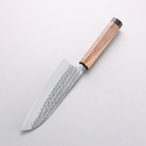 Anryu Blue Super Hammered Santoku 170mm Walnut (Black End Ferrule) Handle - Seisuke Knife