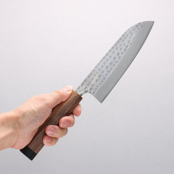 Anryu Blue Super Hammered Santoku 170mm Walnut (Black End Ferrule) Handle - Seisuke Knife