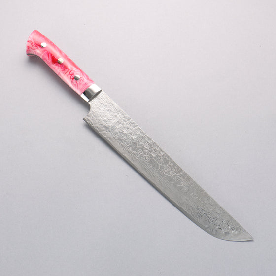 Takeshi Saji SG2 Damascus Diamond Finish Sakimaru Sujihiki 240mm Pink and Red Marble Acrylic Handle - Seisuke Knife