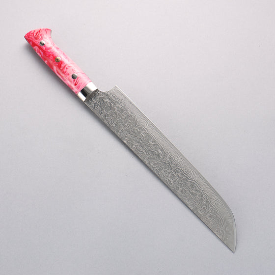Takeshi Saji SG2 Damascus Diamond Finish Sakimaru Sujihiki 240mm Pink and Red Marble Acrylic Handle - Seisuke Knife