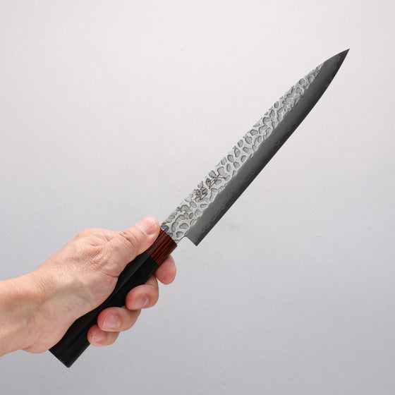 Seisuke VG10 33 Layer Hammered Damascus Sujihiki 210mm Black Pakka wood Handle - Seisuke Knife