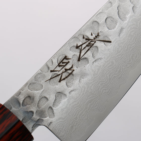 Seisuke VG10 33 Layer Hammered Damascus Small Santoku 135mm Black Pakka wood Handle - Seisuke Knife