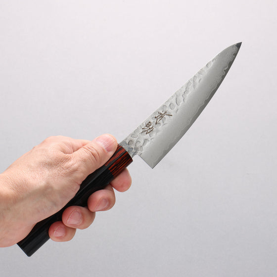 Seisuke VG10 33 Layer Hammered Damascus Small Santoku 135mm Black Pakka wood Handle - Seisuke Knife