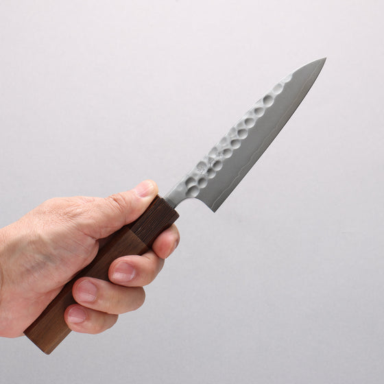 Yoshimi Kato Silver Steel No.3 Maru Hammered Migaki Finished Petty-Utility 120mm Walnut & Wenge Handle - Seisuke Knife