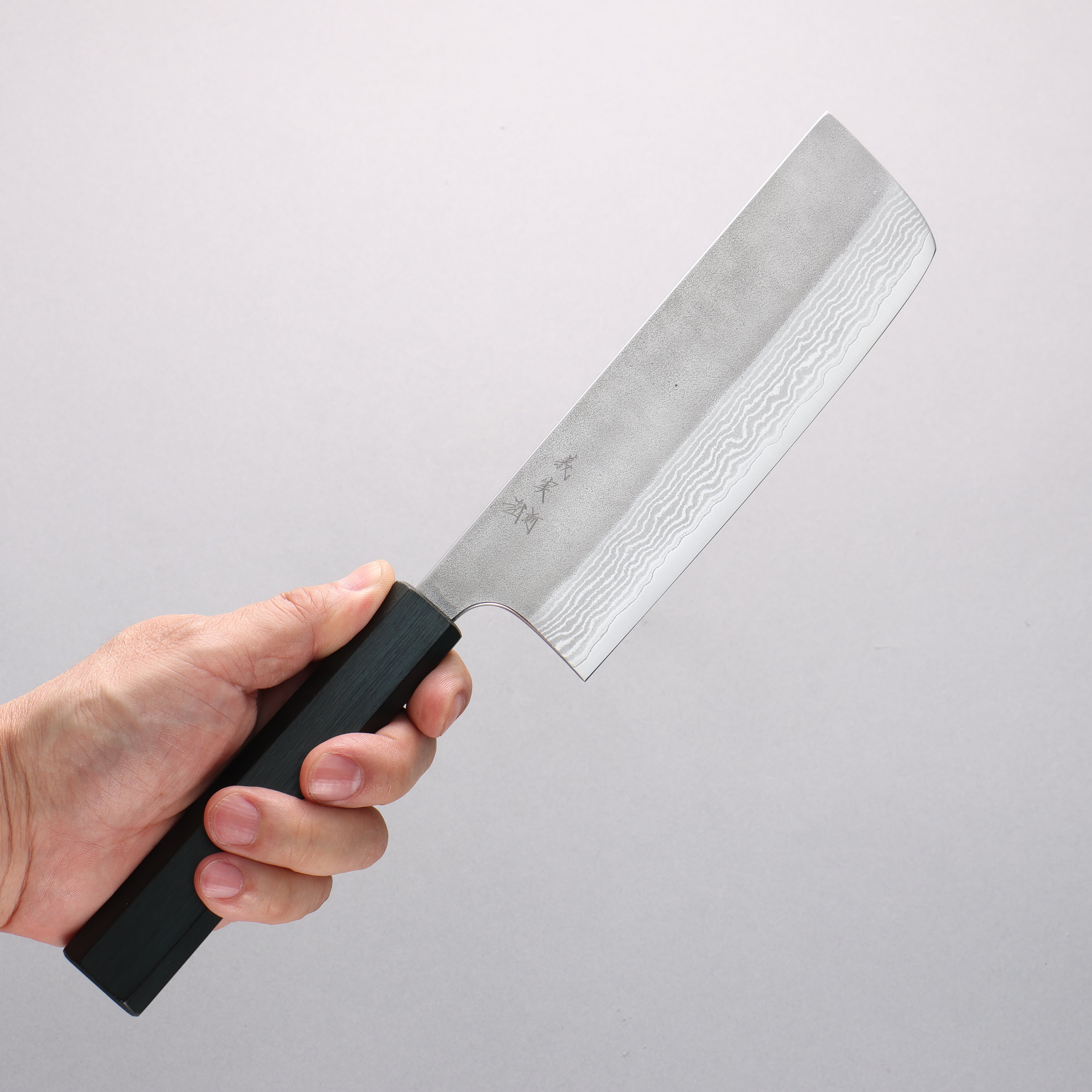 Yoshimi Kato VG10 Damascus Nashiji Nakiri 165mm Indigo Dyed Oak Handle - Seisuke Knife