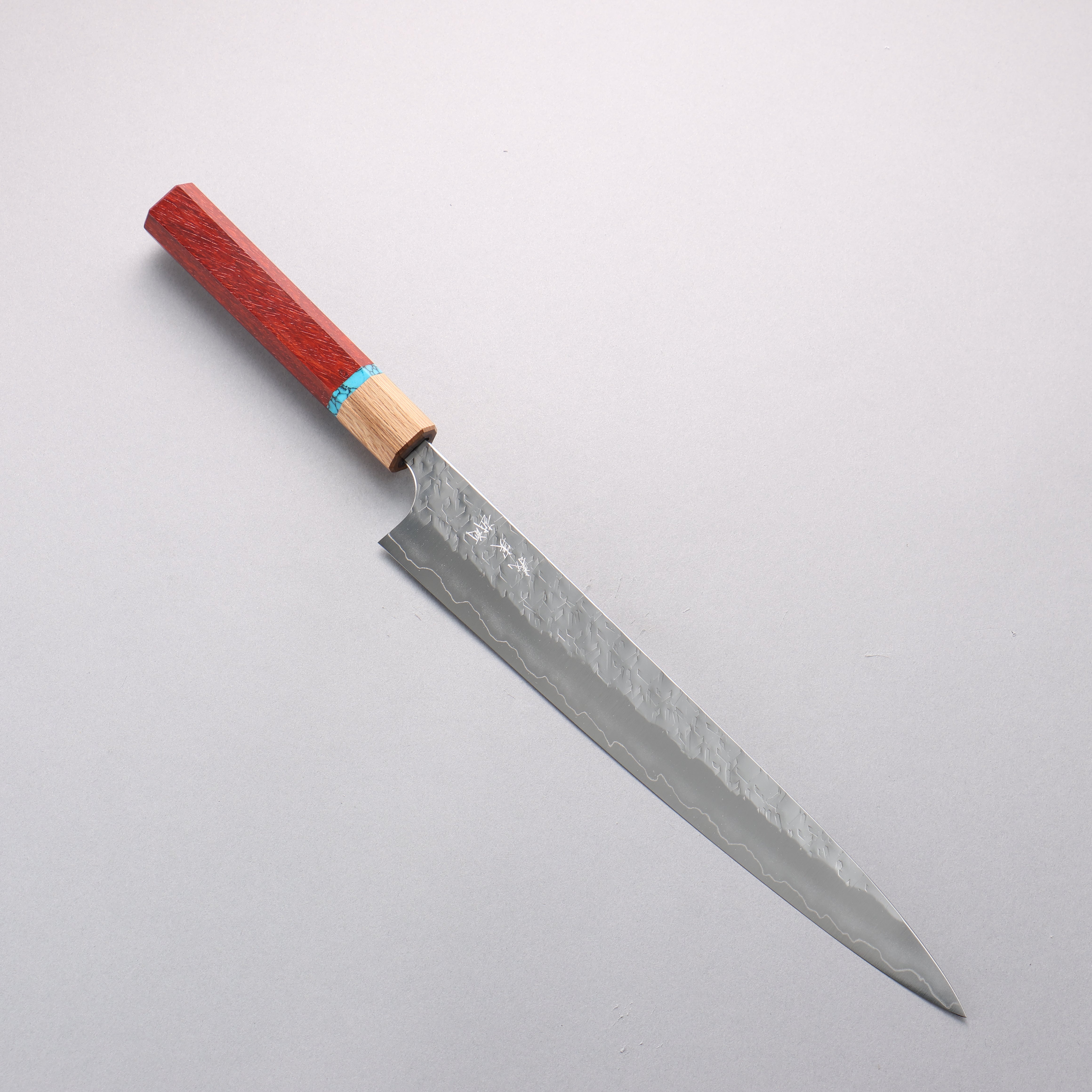 Yoshimi Kato Hyo SG2 Hammered Sujihiki 270mm Padoauk(Turquoise Ring) Handle - Seisuke Knife