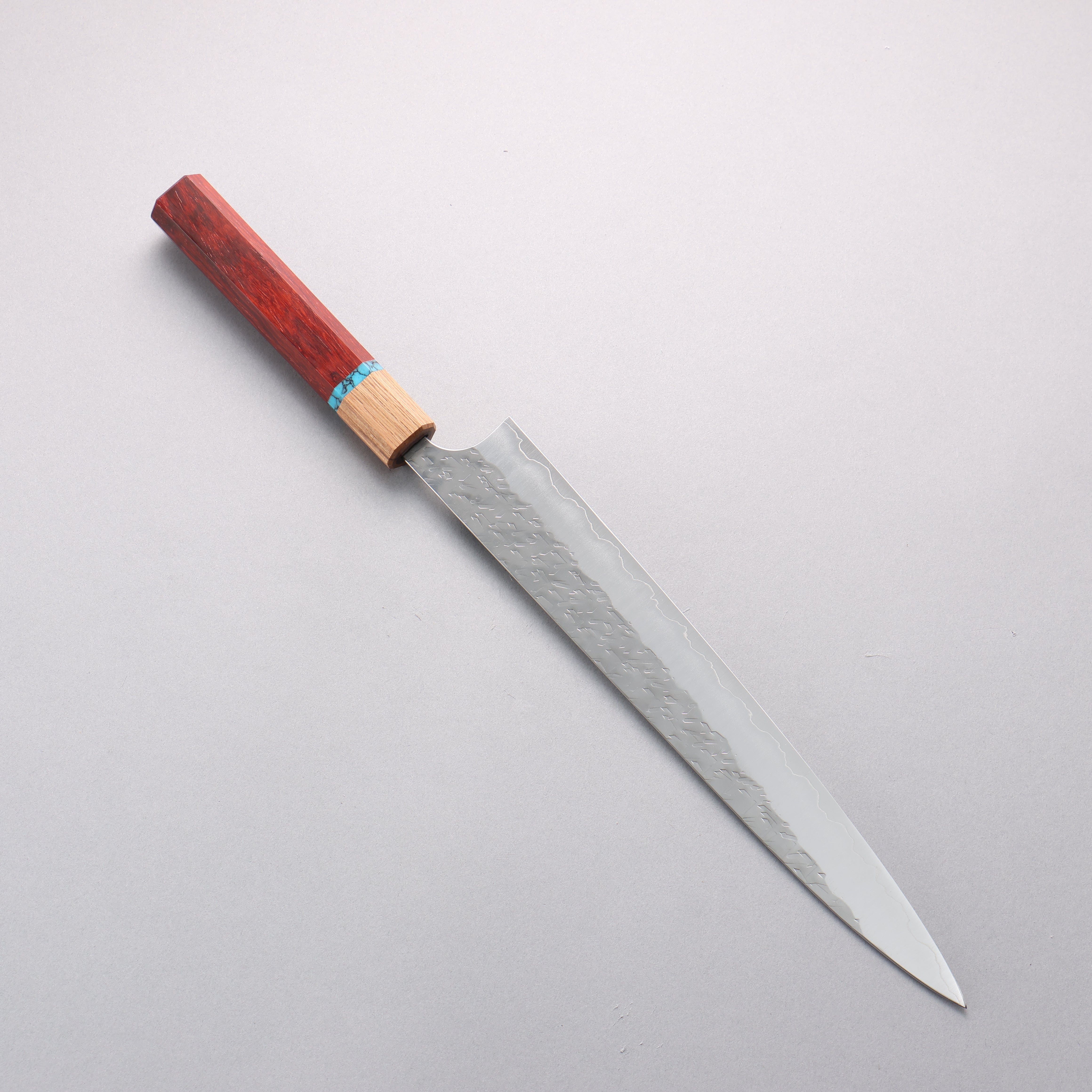 Yoshimi Kato Hyo SG2 Hammered Sujihiki 270mm Padoauk(Turquoise Ring) Handle - Seisuke Knife