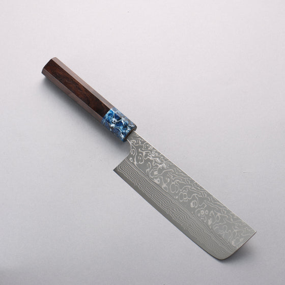 Yoshimi Kato SG2 Damascus Migaki Finished Nakiri 165mm Ebony (ferrule: Blue Marble Resin) Handle - Seisuke Knife