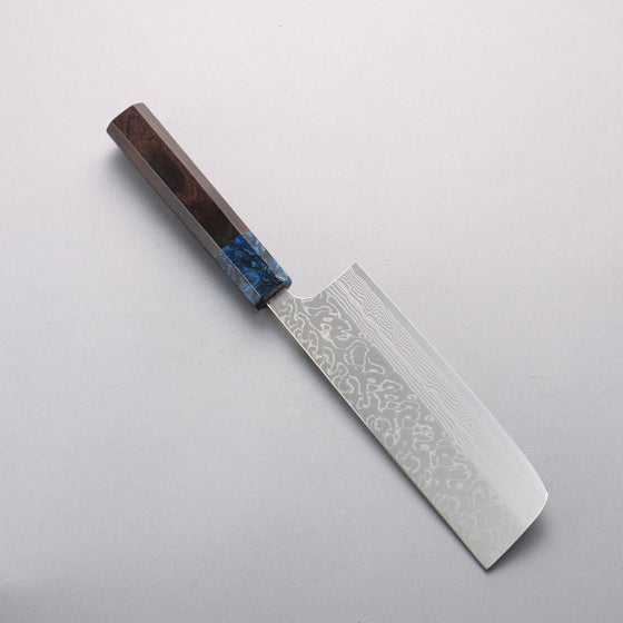 Yoshimi Kato SG2 Damascus Migaki Finished Nakiri 165mm Ebony (ferrule: Blue Marble Resin) Handle - Seisuke Knife