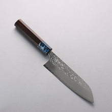  Yoshimi Kato SG2 Damascus Migaki Polish Finish Santoku 170mm Ebony (ferrule: Blue Marble Resin) Handle - Seisuke Knife