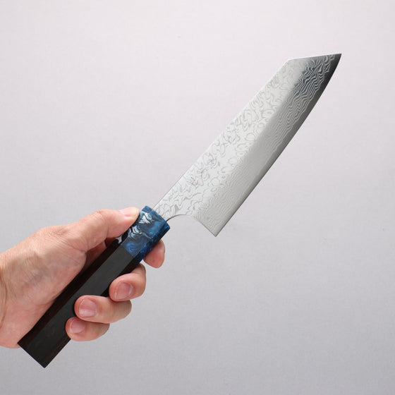 Yoshimi Kato SG2 Damascus Migaki Polish Finish Bunka 170mm Ebony (ferrule: Blue Marble Resin) Handle - Seisuke Knife