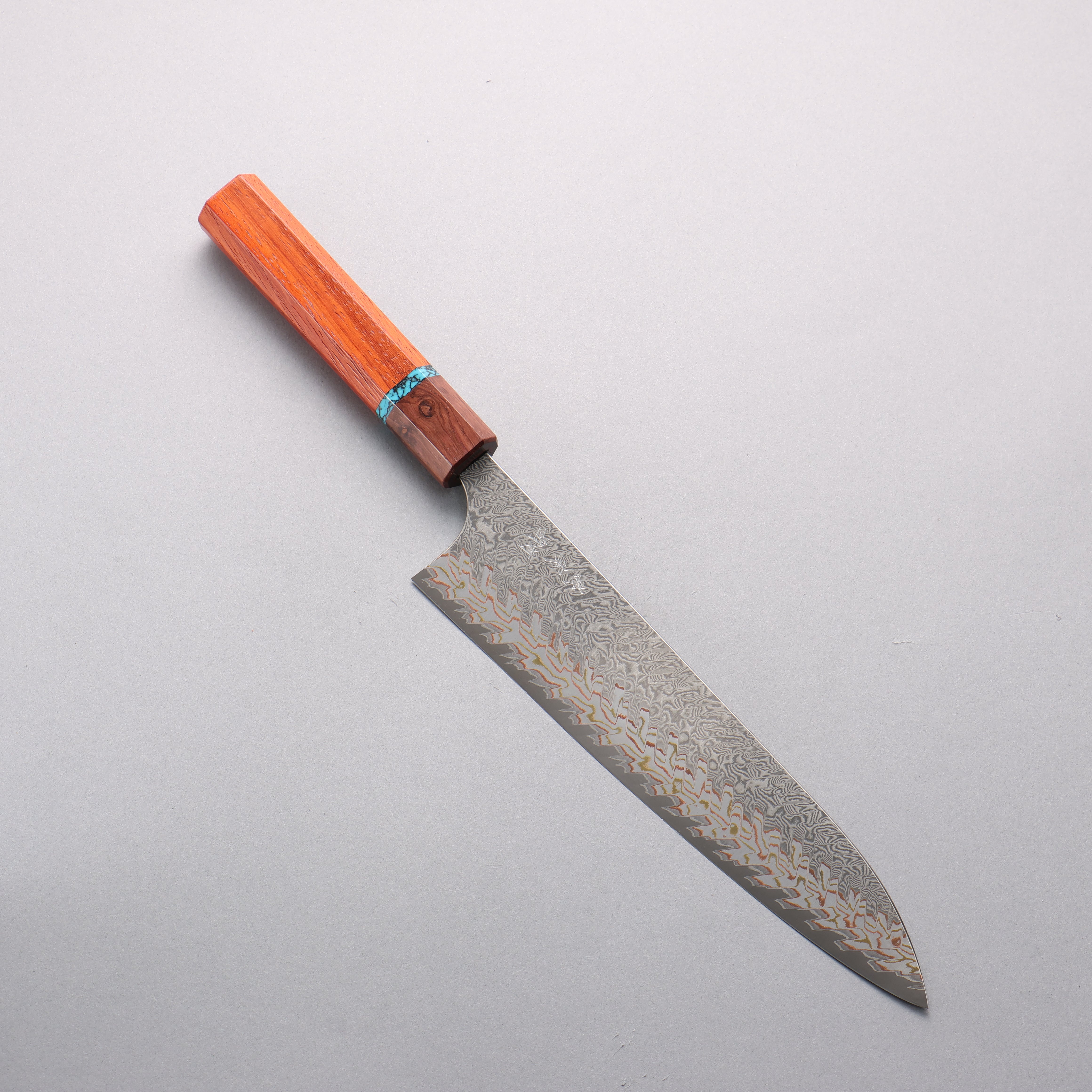 Yoshimi Kato VG10w Colored Damascus Gyuto 210mm Padoauk & Turquoise Handle - Seisuke Knife