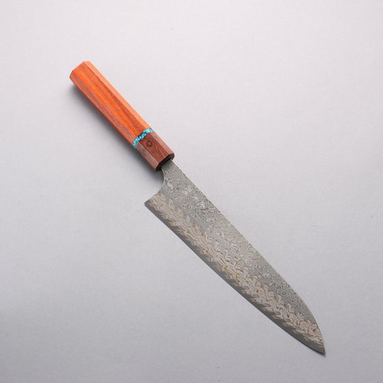 Yoshimi Kato VG10w Colored Damascus Gyuto 210mm Padoauk & Turquoise Handle - Seisuke Knife