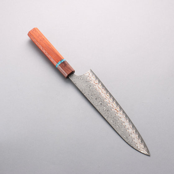 Yoshimi Kato VG10w Colored Damascus Gyuto 210mm Padoauk & Turquoise Handle - Seisuke Knife